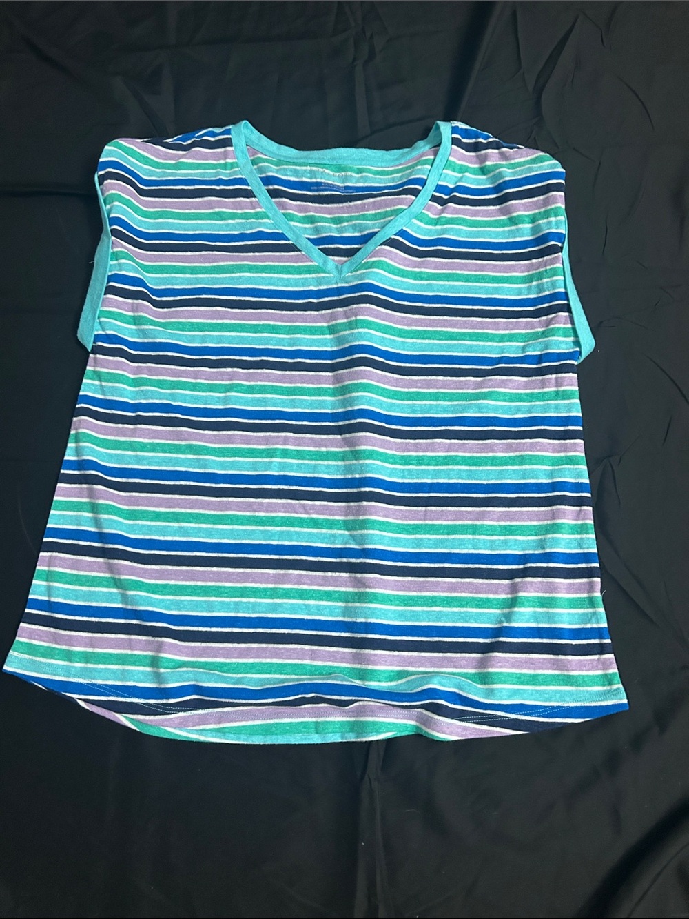 Talbots Striped V-Neck Tank in Teal, Blue & Navy